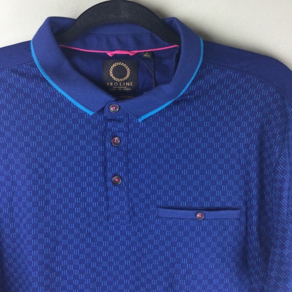 NWT Proline Mercerised Cotton Blue & Turquoise Grid Design Polo Shirt Size XL - Picture 5 of 12